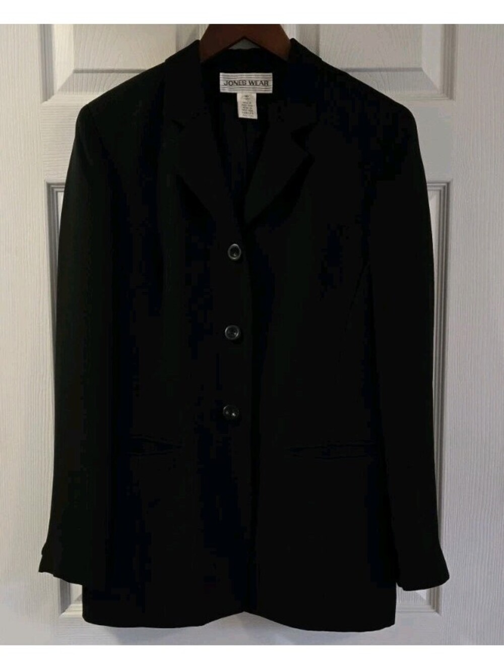Jones Wear Black Lined Blazer Jacket Womens Size 10 Button Front Fitted Career